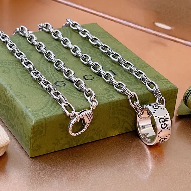 Gucci Silver Interlocking G Motif Ornate Link Chain Necklace 6