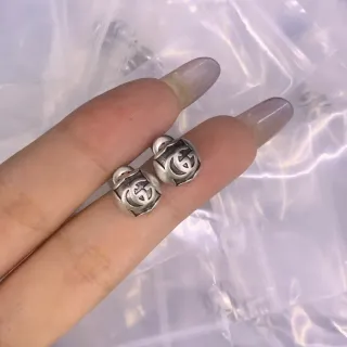 Gucci Silver Spherical Engraved Double-G Logo Earrings