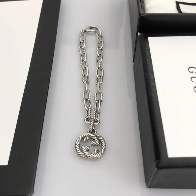 Gucci Silver Twisted Rope-Link Chain Interlocking G Pendant Bracelet 3