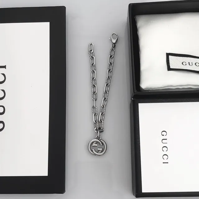Gucci Silver Twisted Rope-Link Chain Interlocking G Pendant Bracelet 5