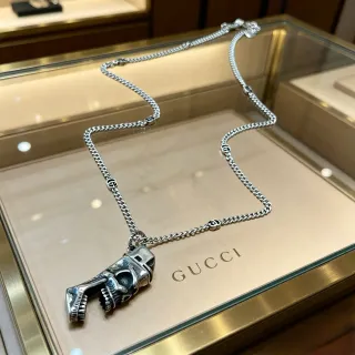 Gucci Skull and Gun Pendant Silver Chain Necklace