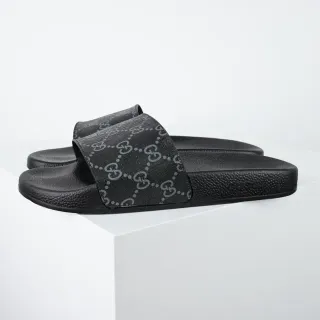 Gucci Slide Black Monogram Strap Slippers