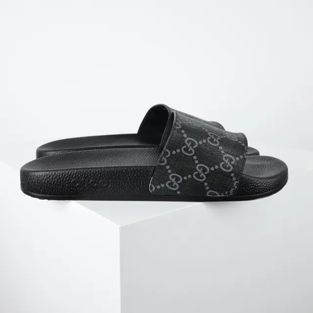 Gucci Slide काला Monogram स्ट्रैप चप्पल 3