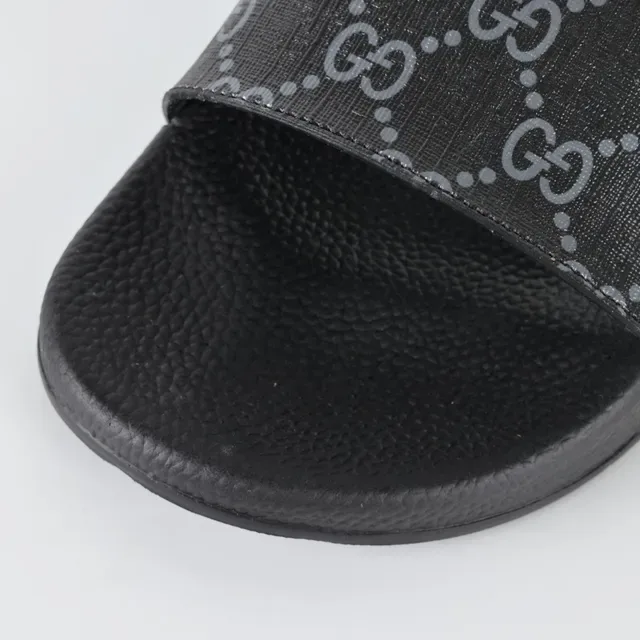 Gucci Slide काला Monogram स्ट्रैप चप्पल 5