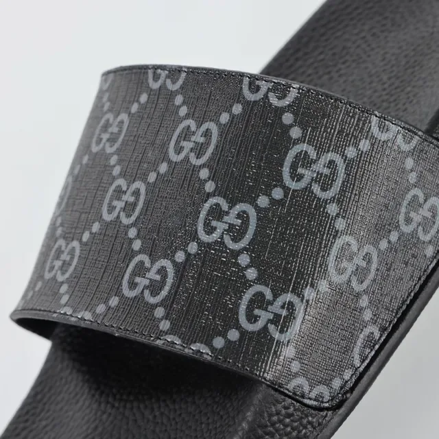 Gucci Slide काला Monogram स्ट्रैप चप्पल 6