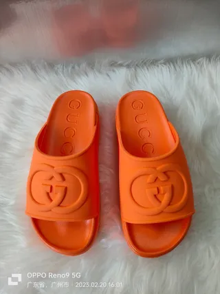 Gucci Slide Orange Molded Rubber Slippers 6