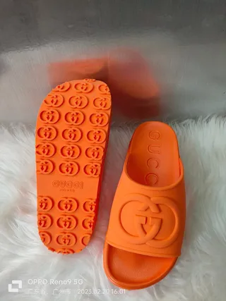 Gucci Slide Orange Molded Rubber Slippers 8