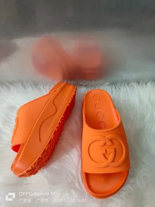 Gucci Slide Orange Molded Rubber Slippers 9