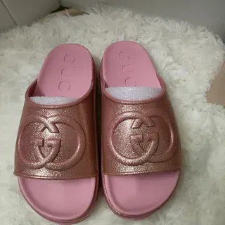 Gucci Slide Rose-Gold Glitter Pink Slippers