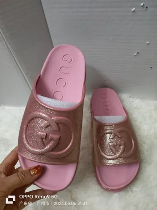 Gucci Slide Rose-Gold Glitter Pink Slippers 4