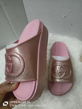 Gucci Slide Rose-Gold Glitter Pink Slippers 5