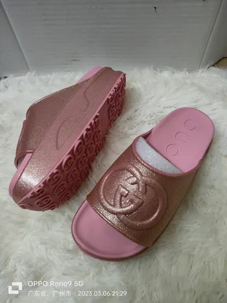Gucci Slide Rose-Gold Glitter Pink Slippers 9