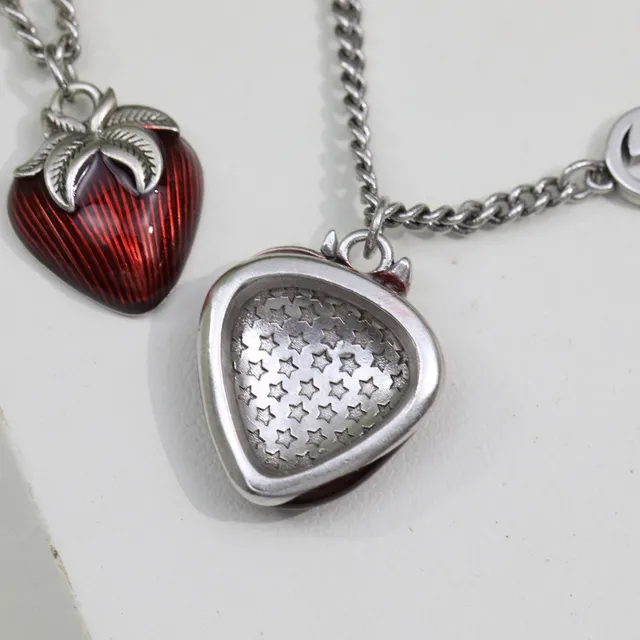 Gucci Strawberry Red Silver Enamel Charms Interlocking G Logo Hardware Necklace 3
