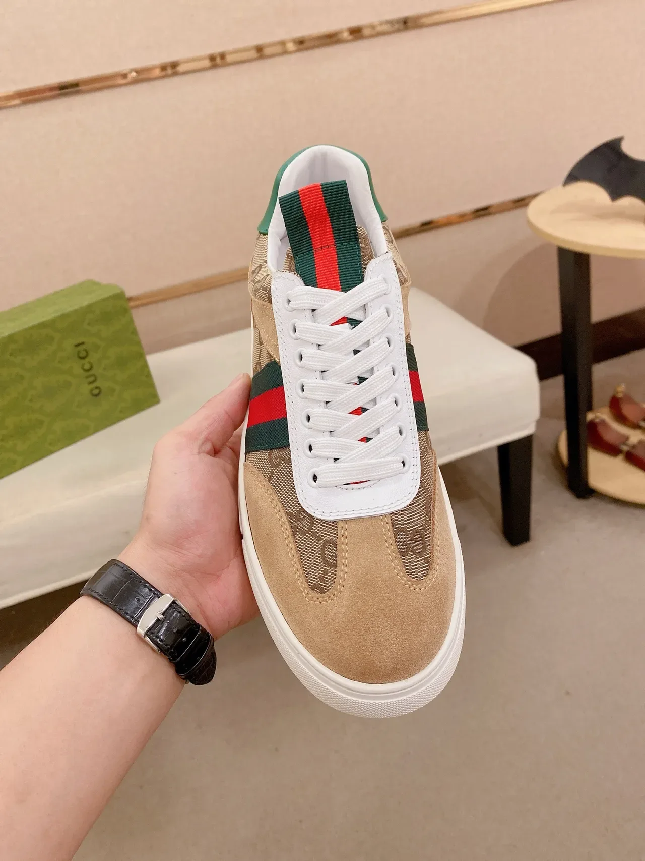 Gucci Tennis 1977 Beige Suede and GG Canvas Web Stripe Lifestyle Sneakers 2