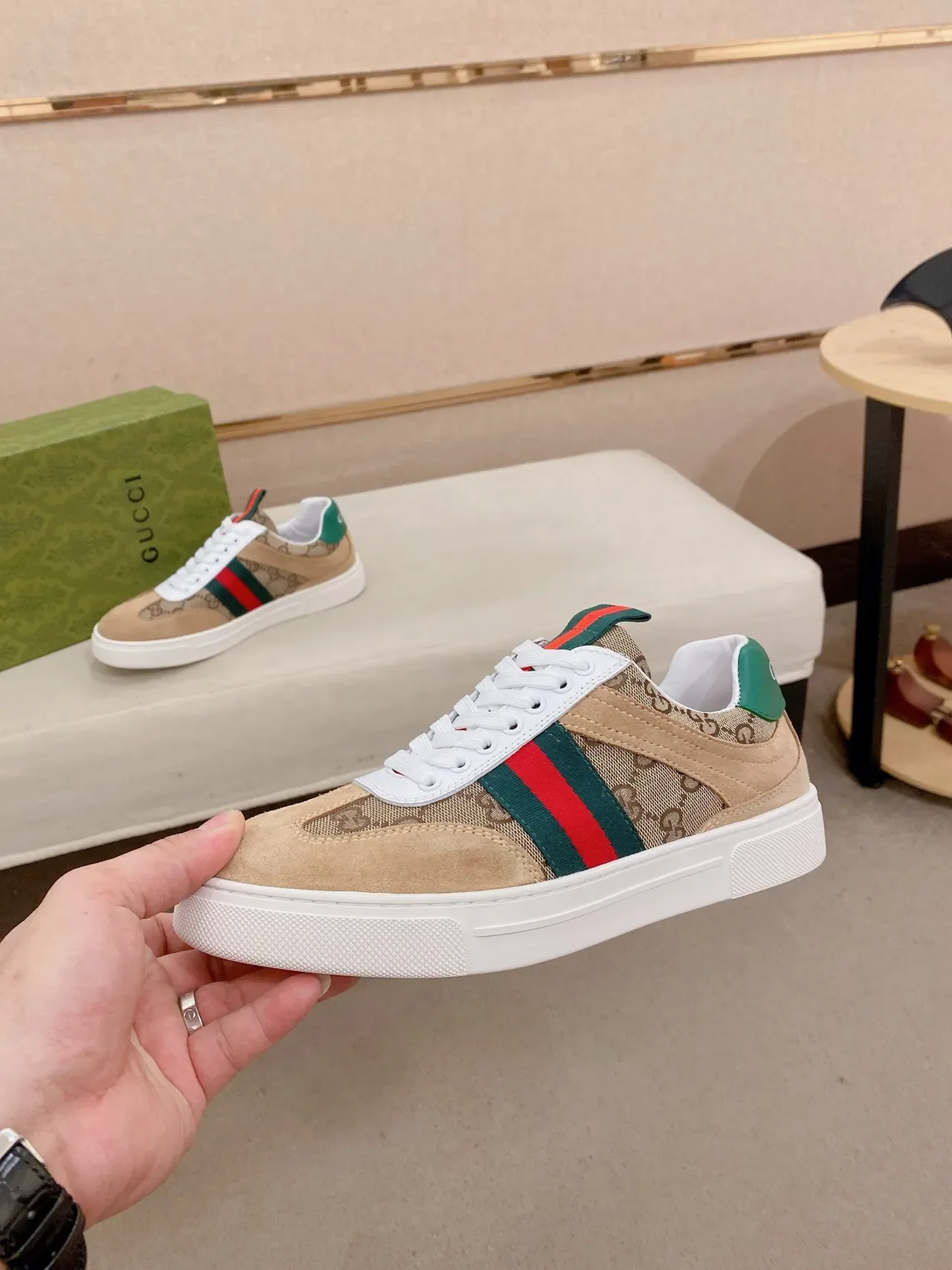Gucci Tennis 1977 Beige Suede and GG Canvas Web Stripe Lifestyle Sneakers 3