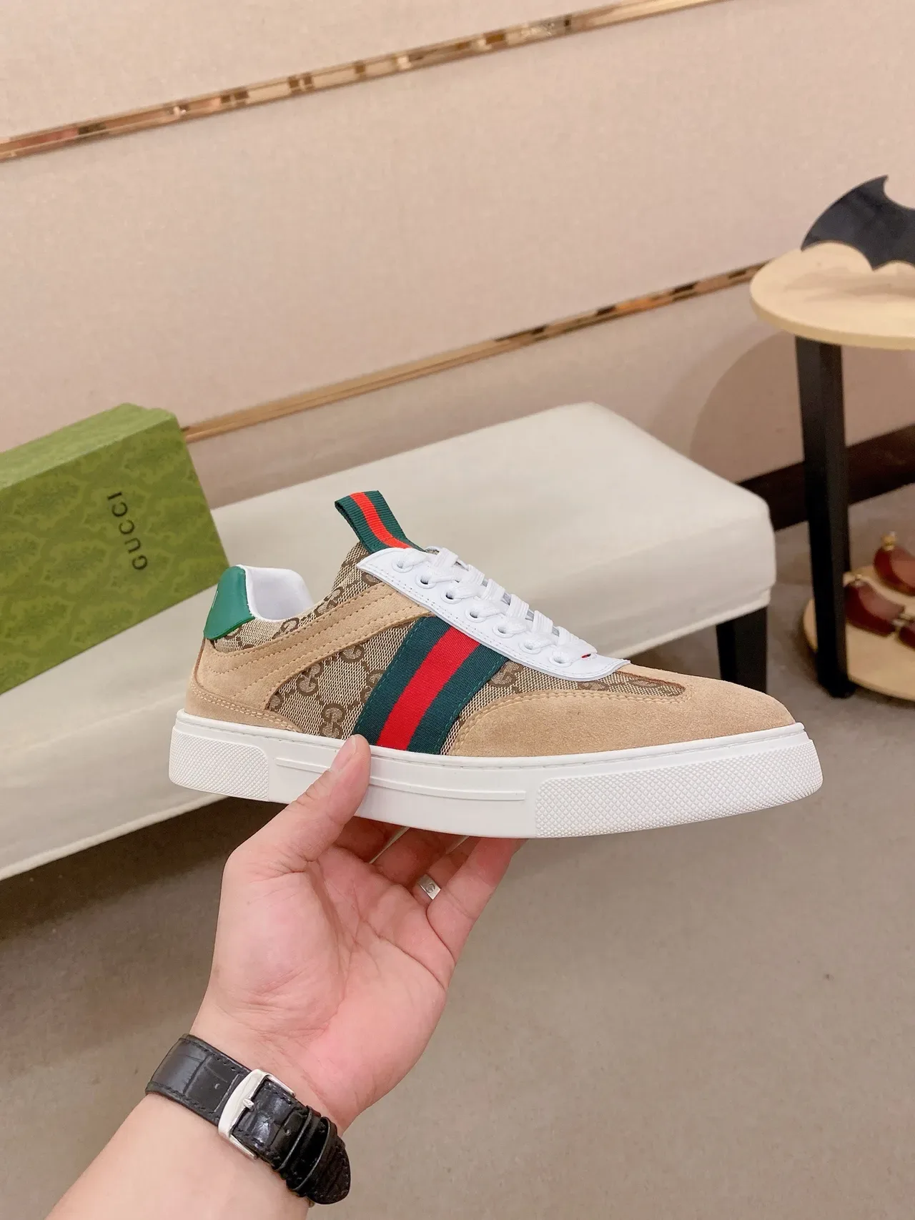 Gucci Tennis 1977 Beige Suede and GG Canvas Web Stripe Lifestyle Sneakers 4