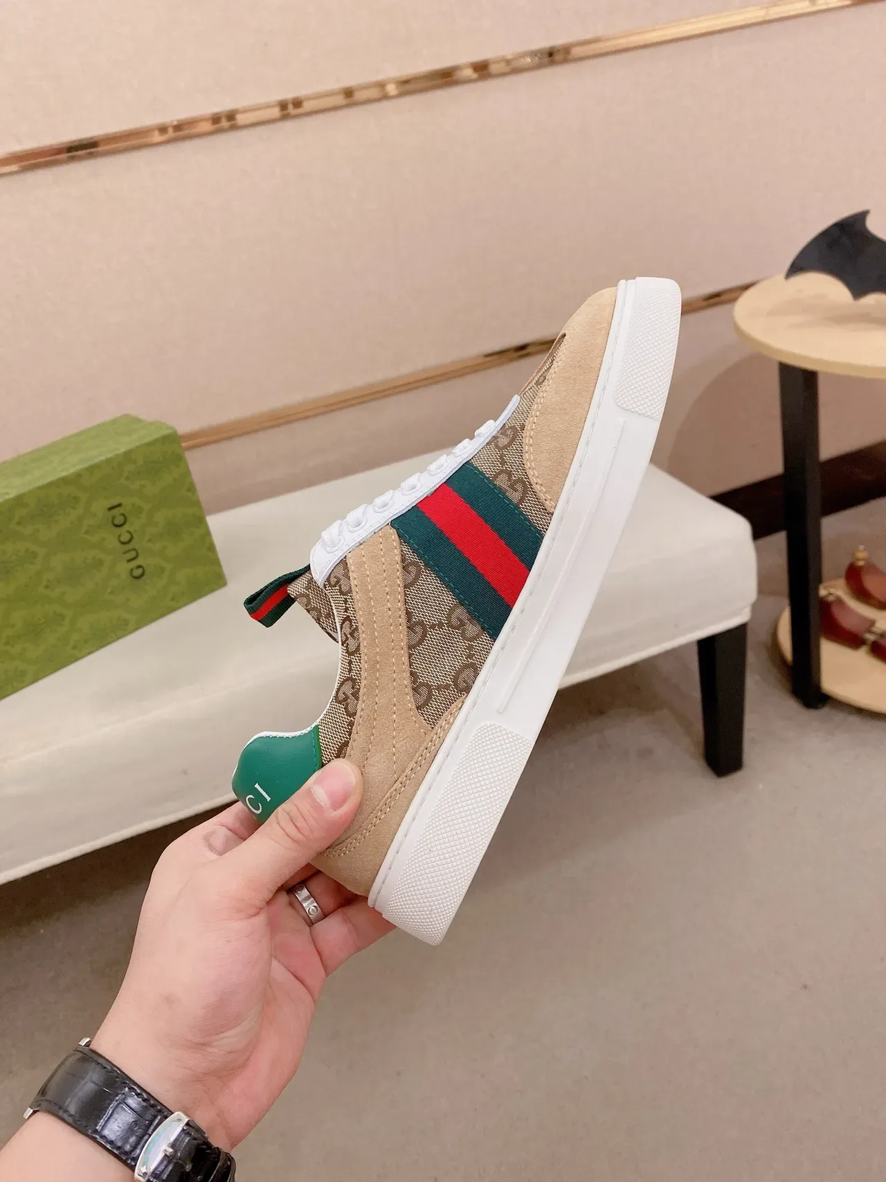Gucci Tennis 1977 Beige Suede and GG Canvas Web Stripe Lifestyle Sneakers 5