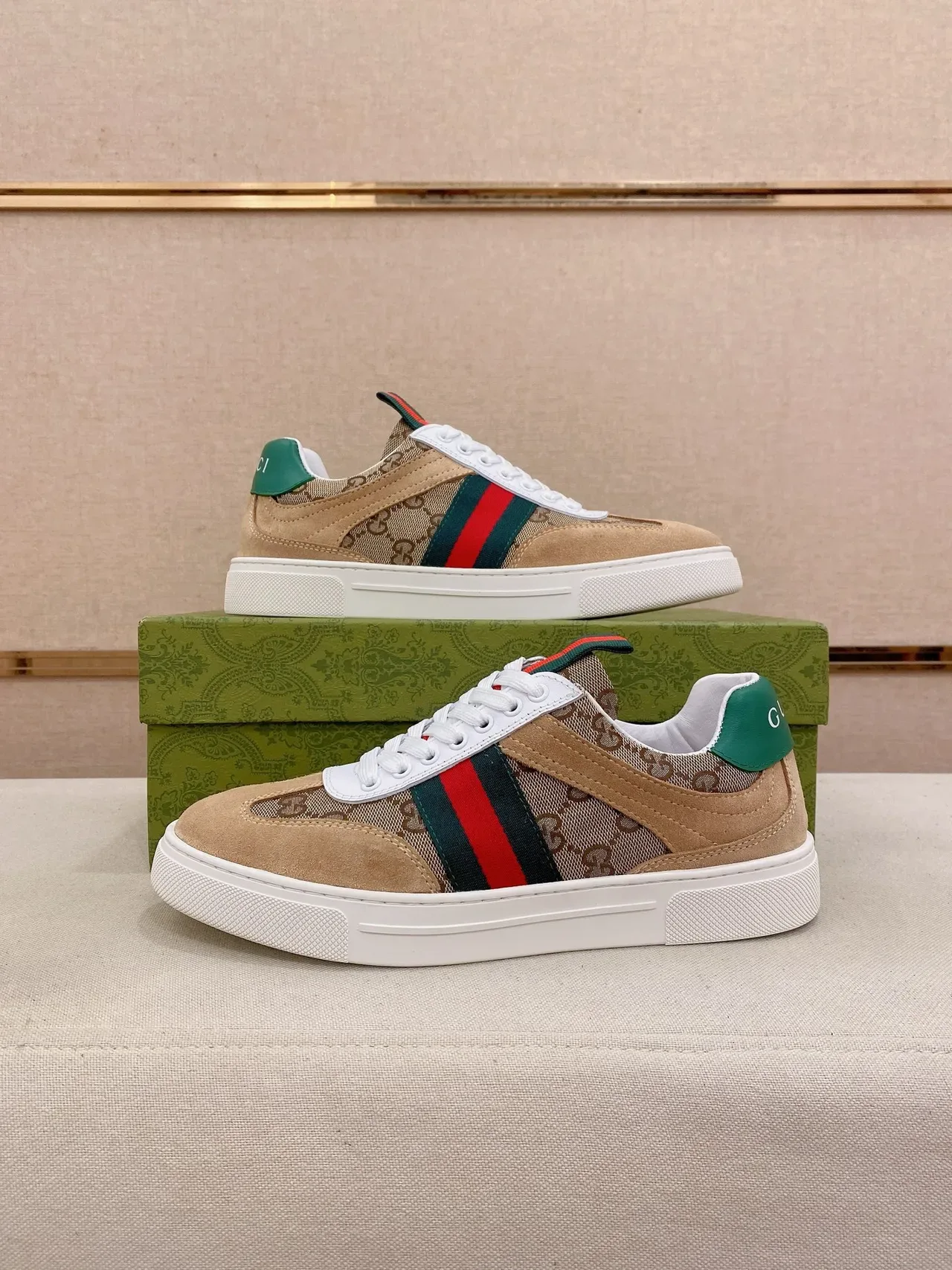 Gucci Tennis 1977 Beige Suede and GG Canvas Web Stripe Lifestyle Sneakers 7