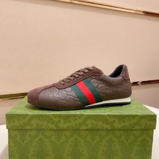 Gucci Tennis 1977 Brown GG-Embossed Leather and Suede Lifestyle Sneakers