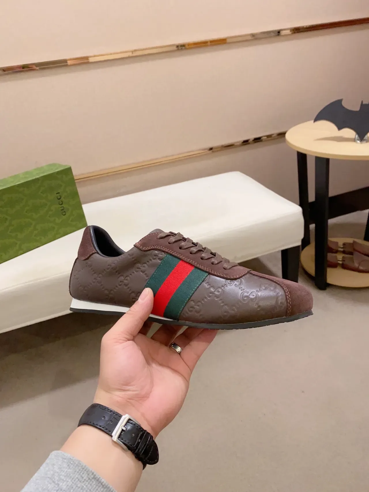 Gucci Tennis 1977 Brown GG-Embossed Leather and Suede Lifestyle Sneakers 4
