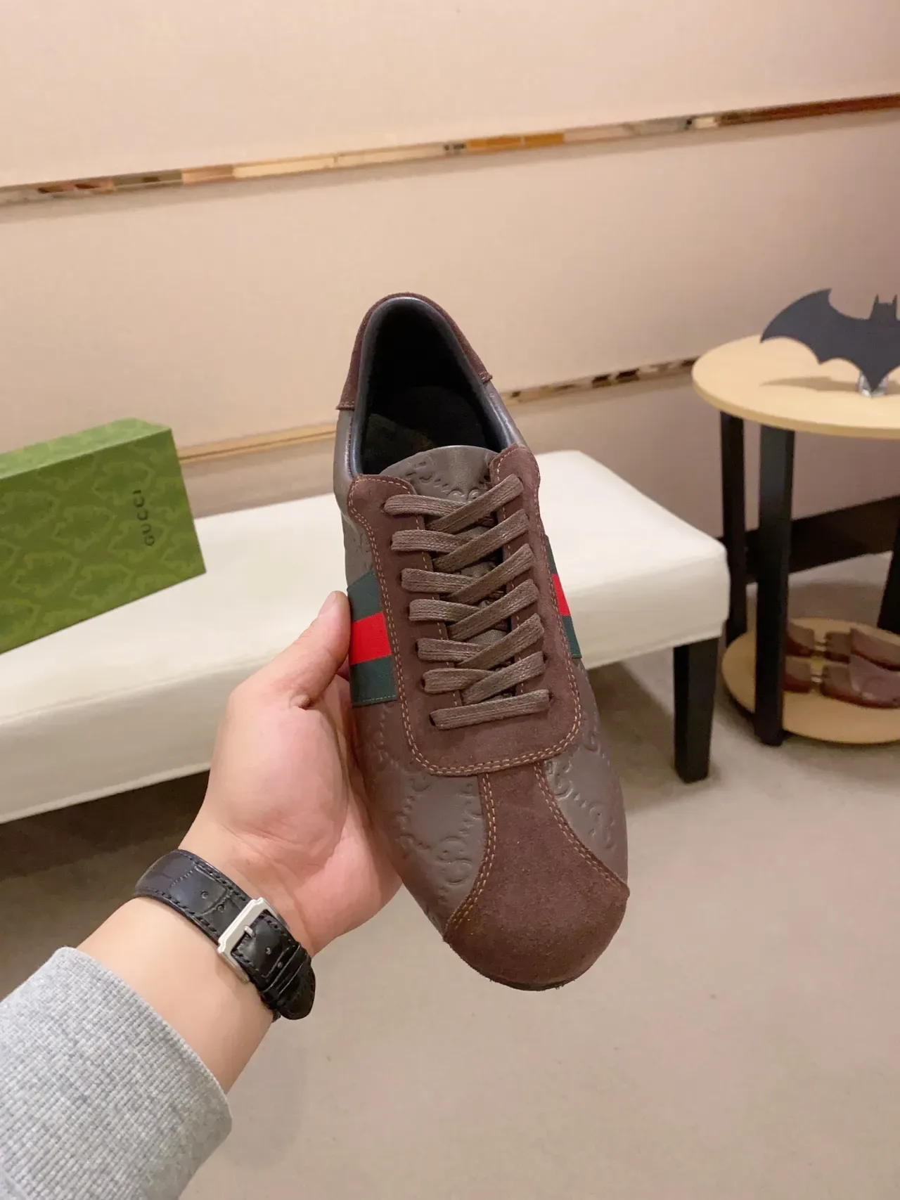 Gucci Tennis 1977 Brown GG-Embossed Leather and Suede Lifestyle Sneakers 5