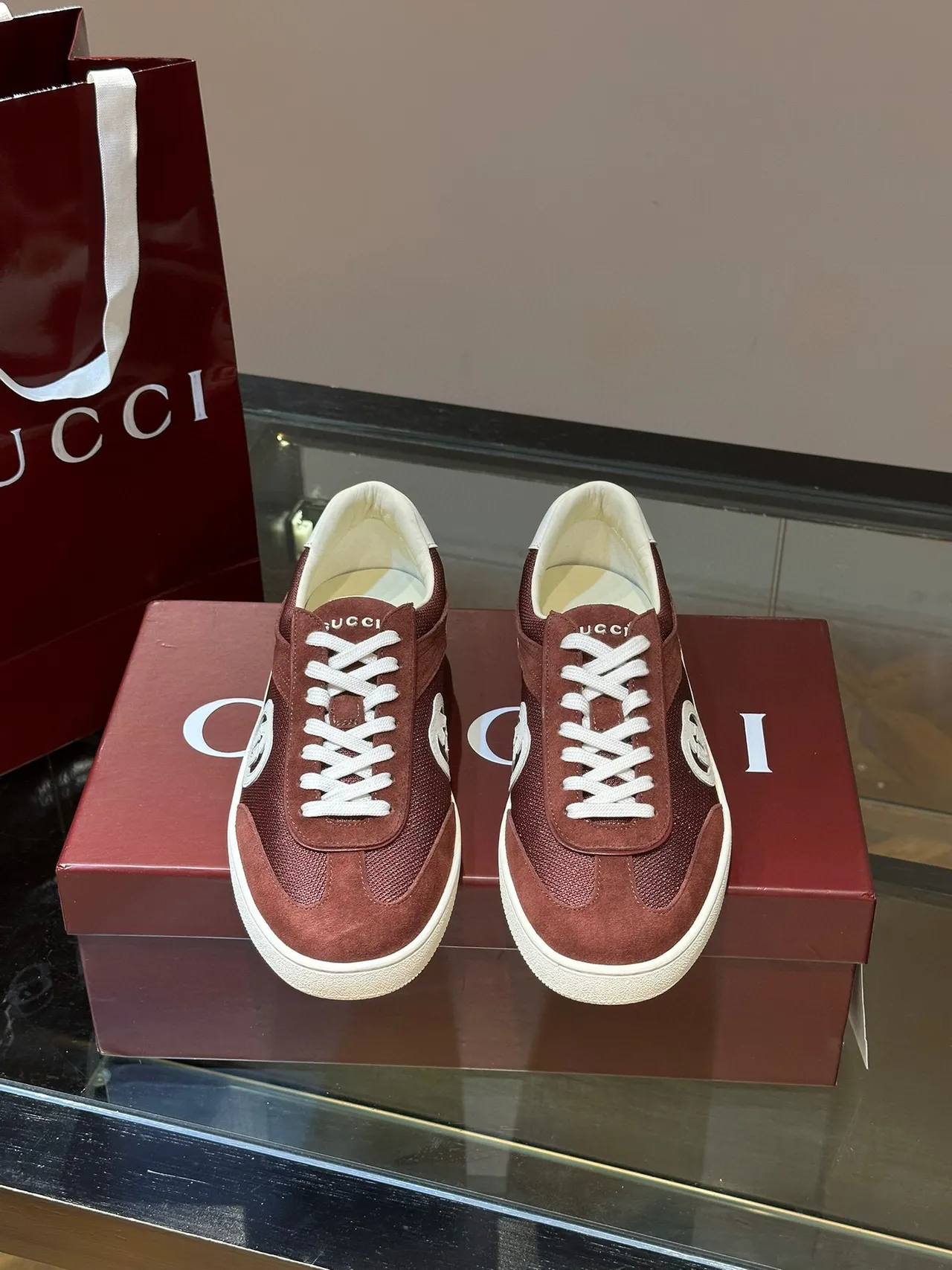 Gucci Tennis 1977 Burgundy Suede-Mesh Lifestyle Sneakers 2