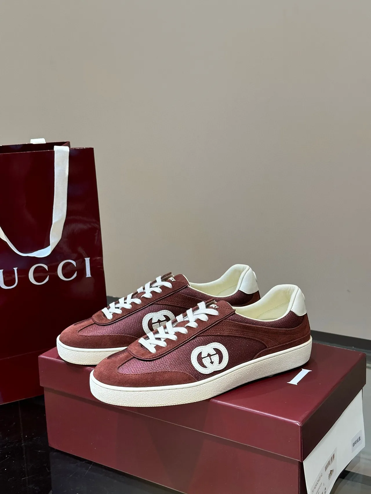 Gucci Tennis 1977 Burgundy Suede-Mesh Lifestyle Sneakers 3