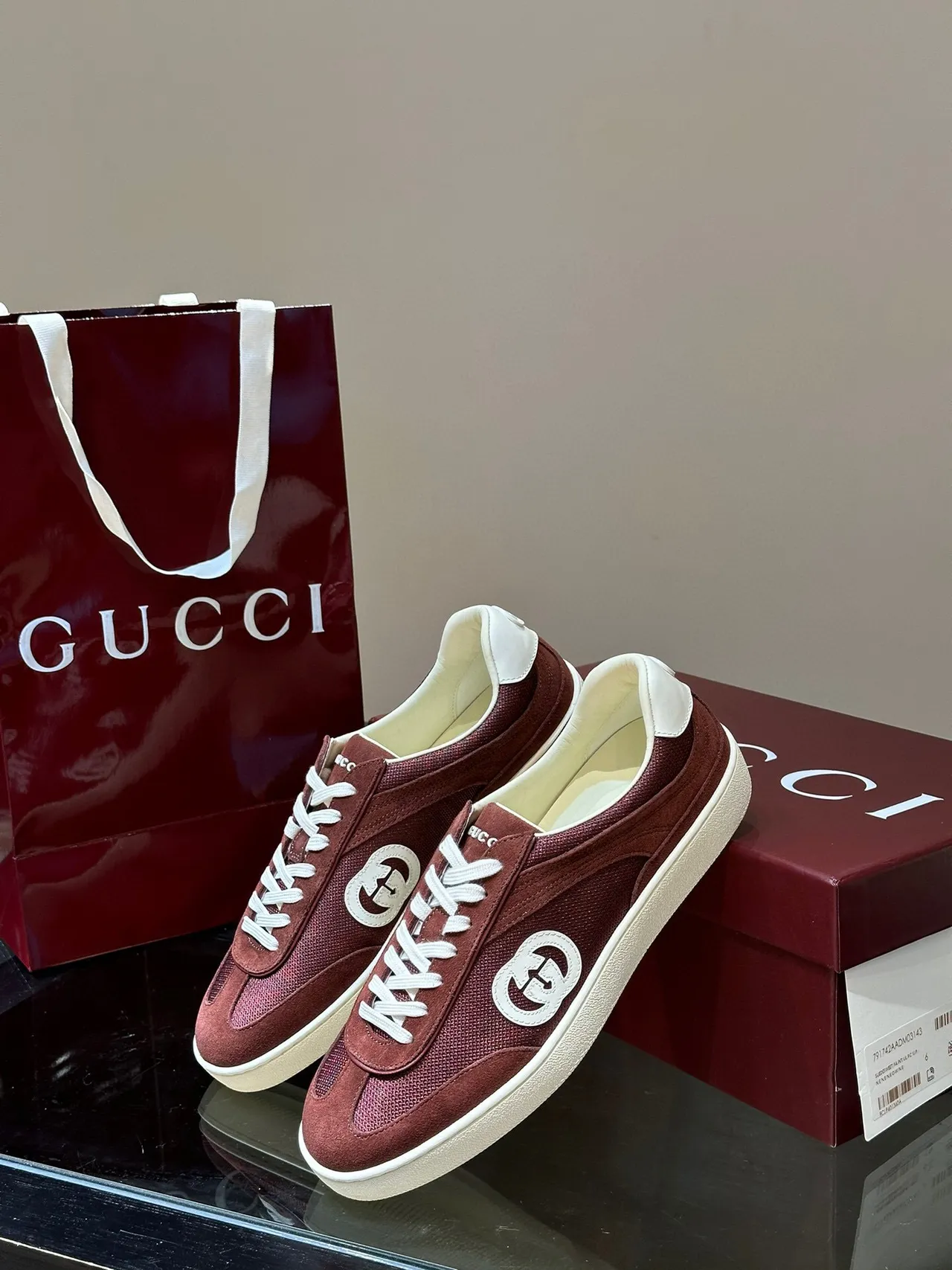 Gucci Tennis 1977 Burgundy Suede-Mesh Lifestyle Sneakers 4