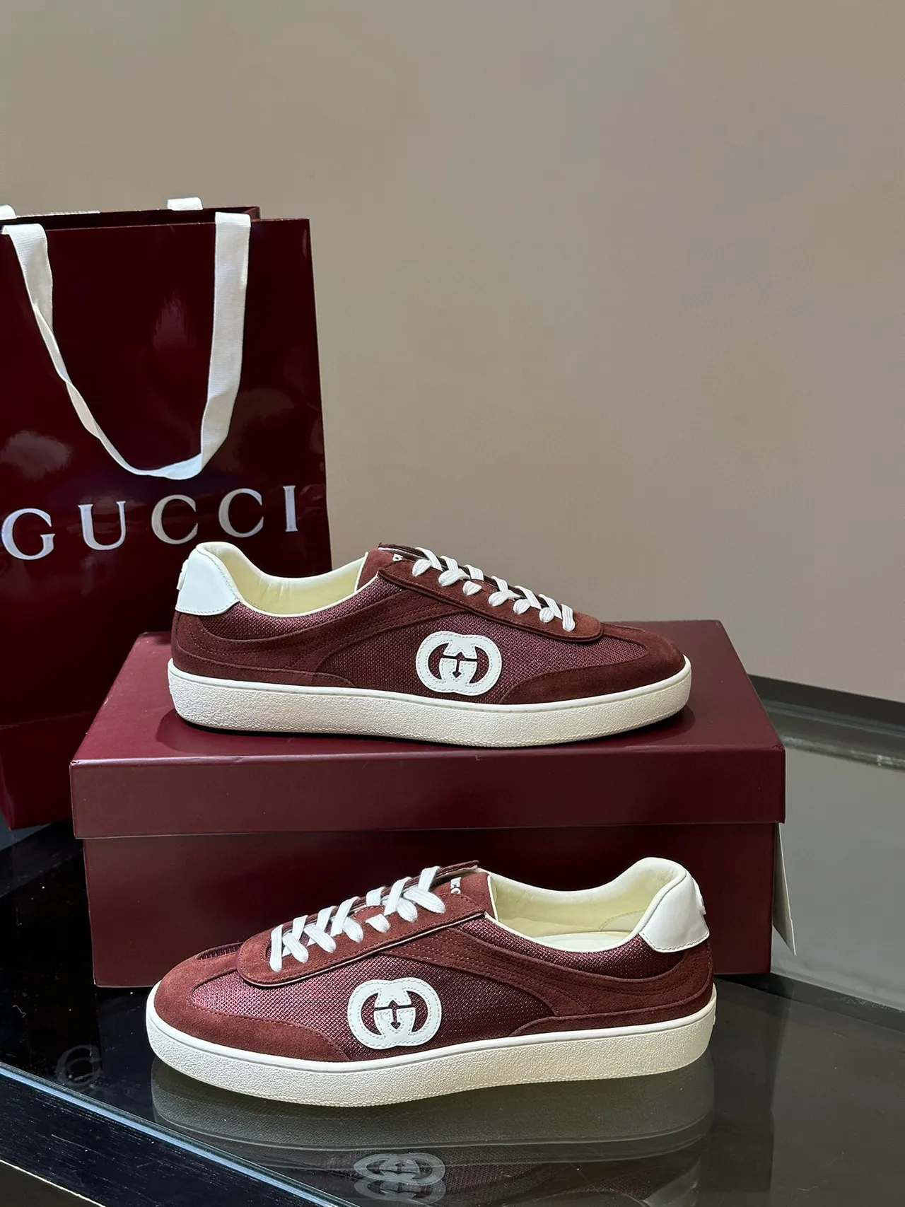 Gucci Tennis 1977 Burgundy Suede-Mesh Lifestyle Sneakers 5