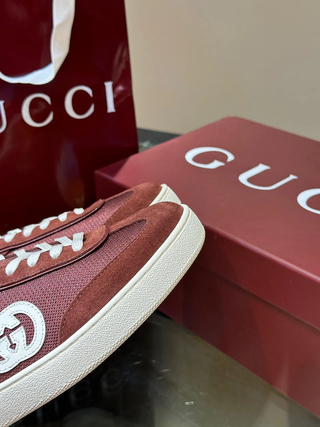 Gucci Tennis 1977 Burgundy Suede-Mesh Lifestyle Sneakers 8