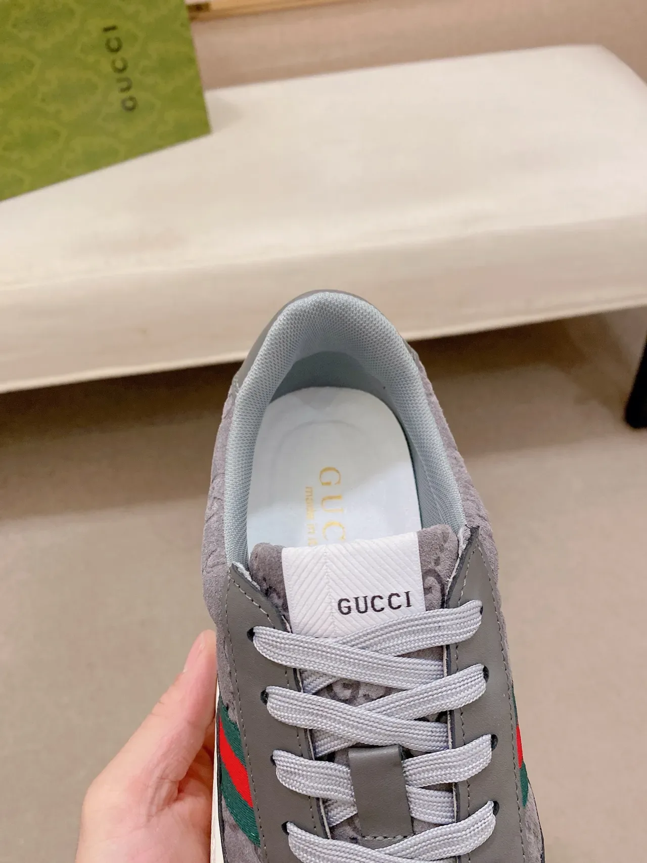 Gucci Tennis 1977 Gris Monogram Daim Web Stripe Chaussures Lifestyle 4