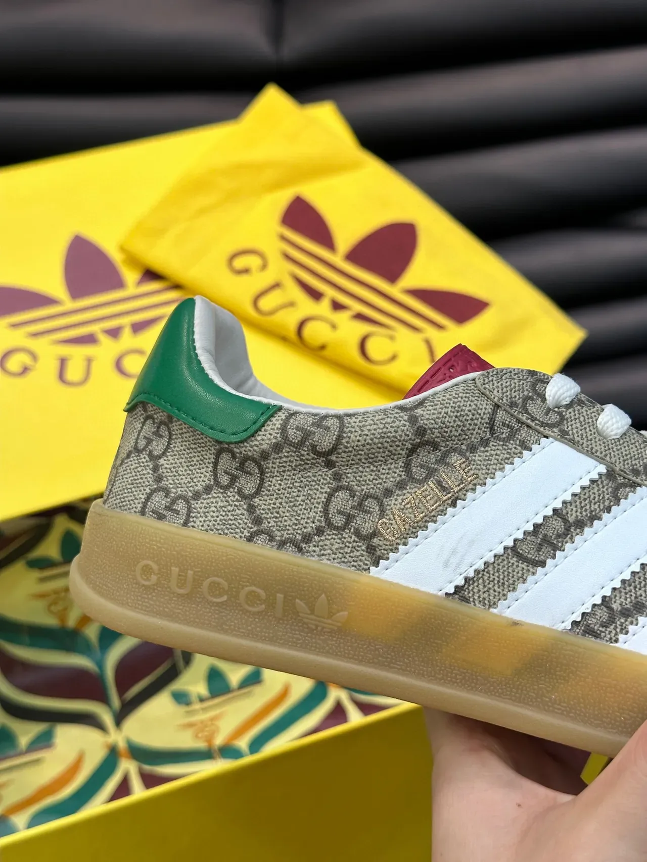 Gucci Tennis 1977 Monogram Canvas White Stripe Green Collar Lifestyle Sneakers 4