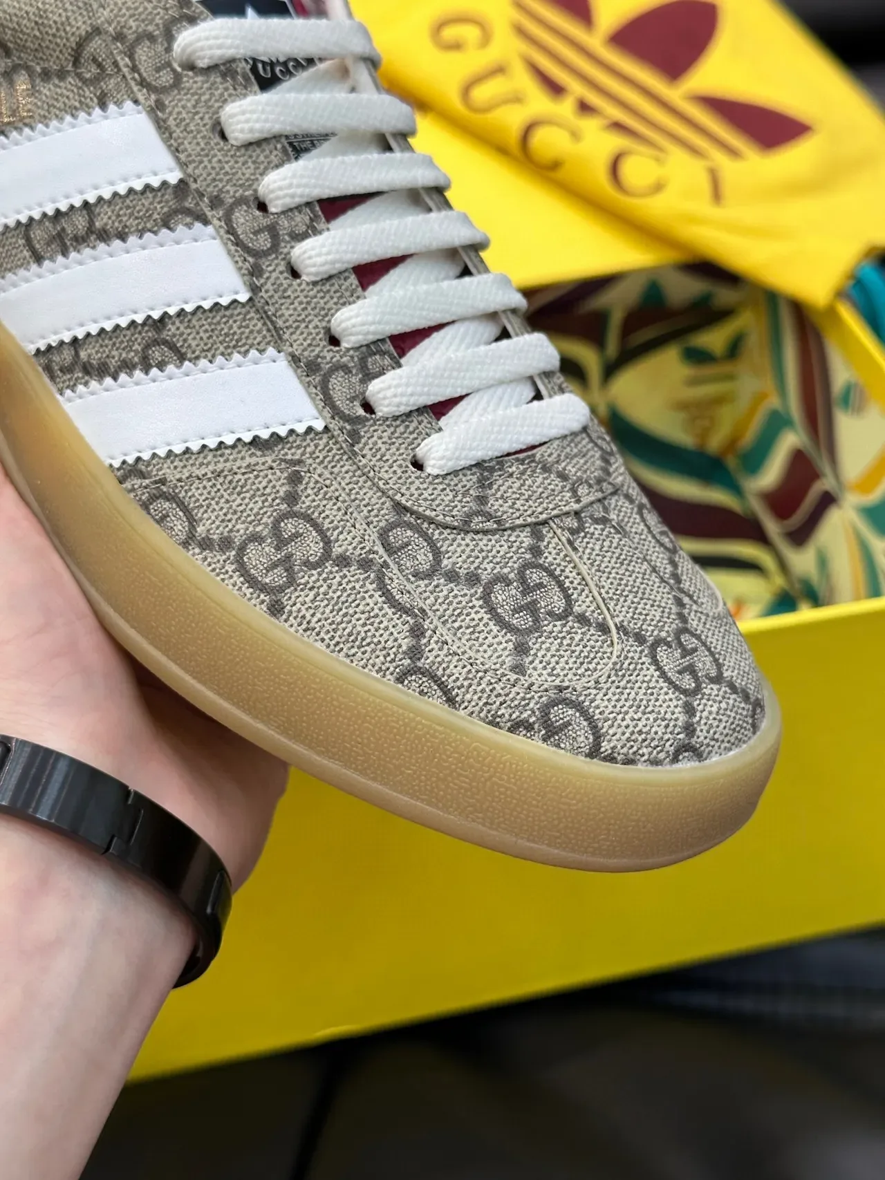 Gucci Tennis 1977 Monogram Canvas White Stripe Green Collar Lifestyle Sneakers 5