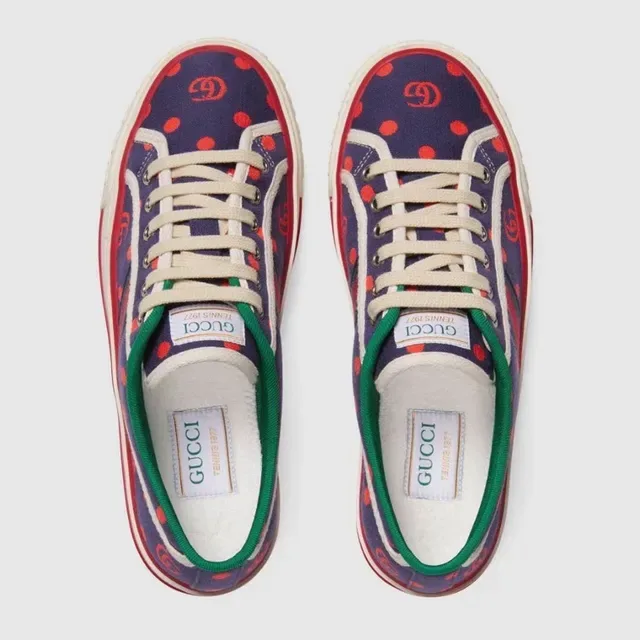 Gucci Tennis 1977 Navy Orange Polka Dot Lifestyle Sneakers 3