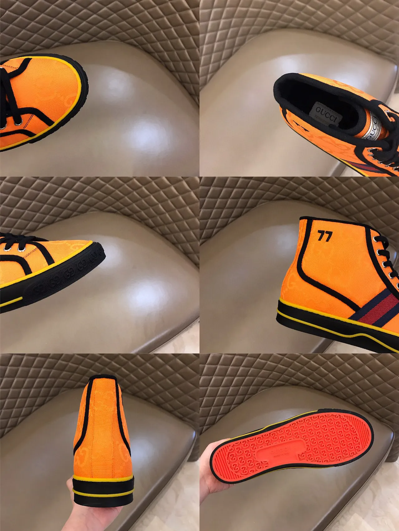 Gucci Tennis 1977 Orange Yellow Monogram High-Top Lifestyle Sneakers 3