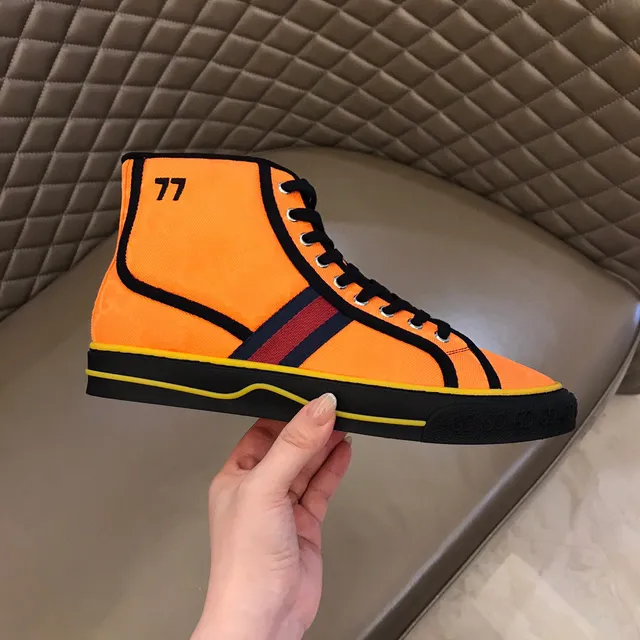 Gucci Tennis 1977 Orange Yellow Monogram High-Top Lifestyle Sneakers 5