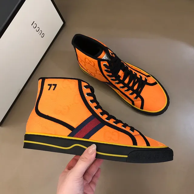 Gucci Tennis 1977 Orange Yellow Monogram High-Top Lifestyle Sneakers 6