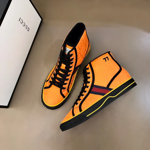 Gucci Tennis 1977 Orange Yellow Monogram High-Top Lifestyle Sneakers 8