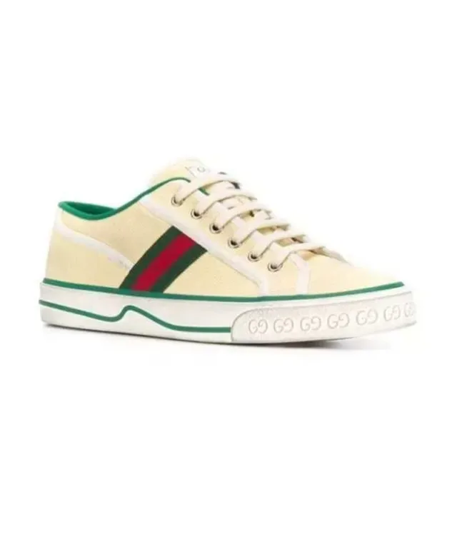 Gucci Tennis 1977 Pale Yellow Green Red Web Canvas Lifestyle Sneakers 2
