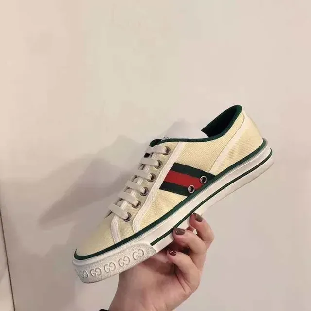 Gucci Tennis 1977 Pale Yellow Green Red Web Canvas Lifestyle Sneakers 3
