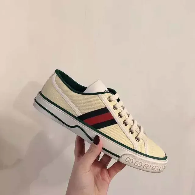 Gucci Tennis 1977 Pale Yellow Green Red Web Canvas Lifestyle Sneakers 4