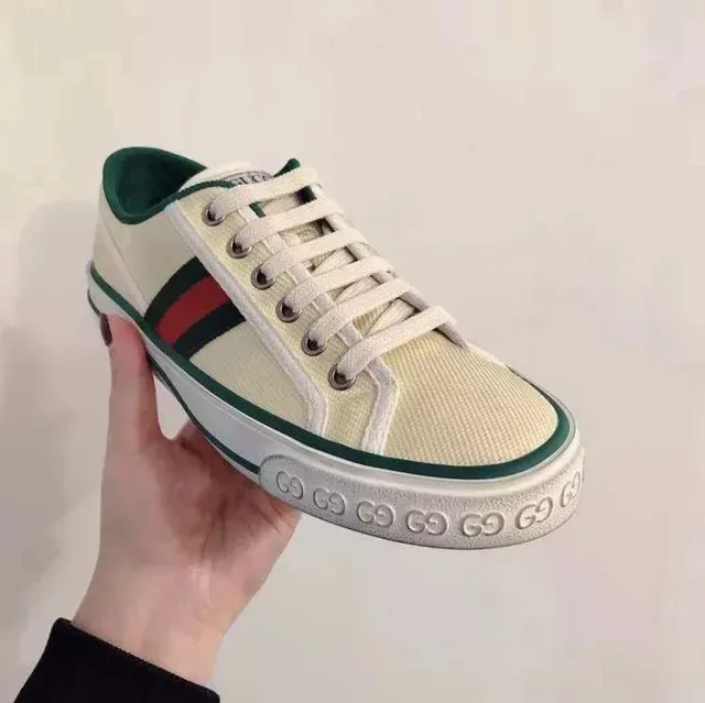 Gucci Tennis 1977 Pale Yellow Green Red Web Canvas Lifestyle Sneakers 5