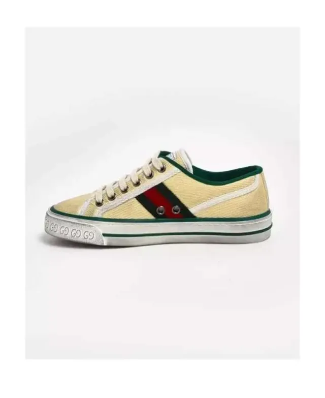 Gucci Tennis 1977 Pale Yellow Green Red Web Canvas Lifestyle Sneakers 6