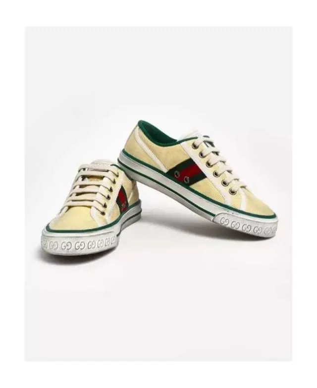 Gucci Tennis 1977 Pale Yellow Green Red Web Canvas Lifestyle Sneakers 7