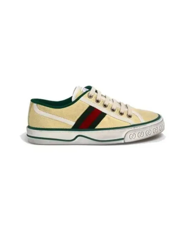 Gucci Tennis 1977 Pale Yellow Green Red Web Canvas Lifestyle Sneakers 8