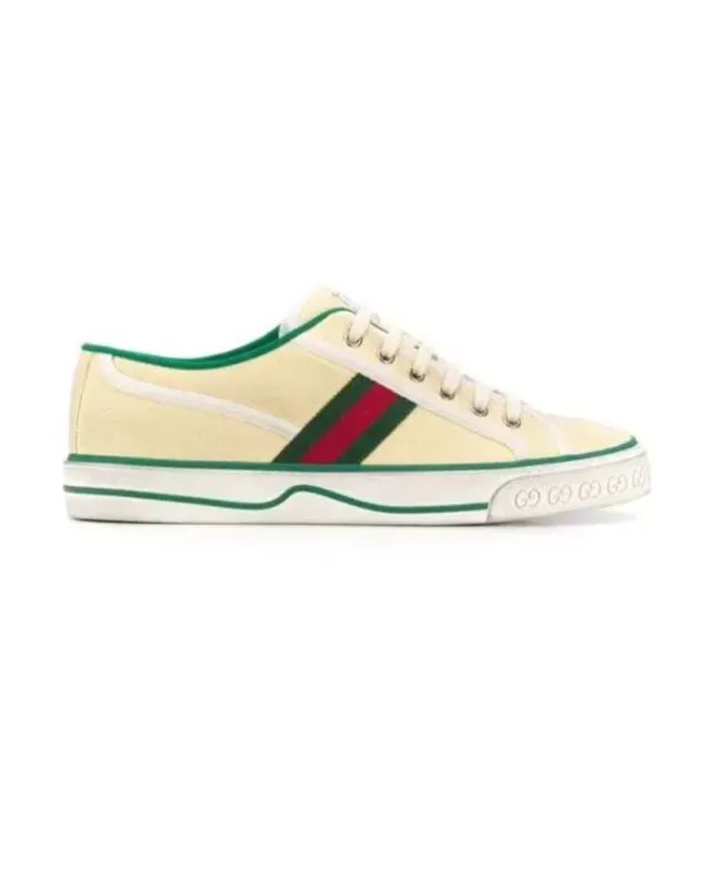 Gucci Tennis 1977 Pale Yellow Green Red Web Canvas Lifestyle Sneakers 9