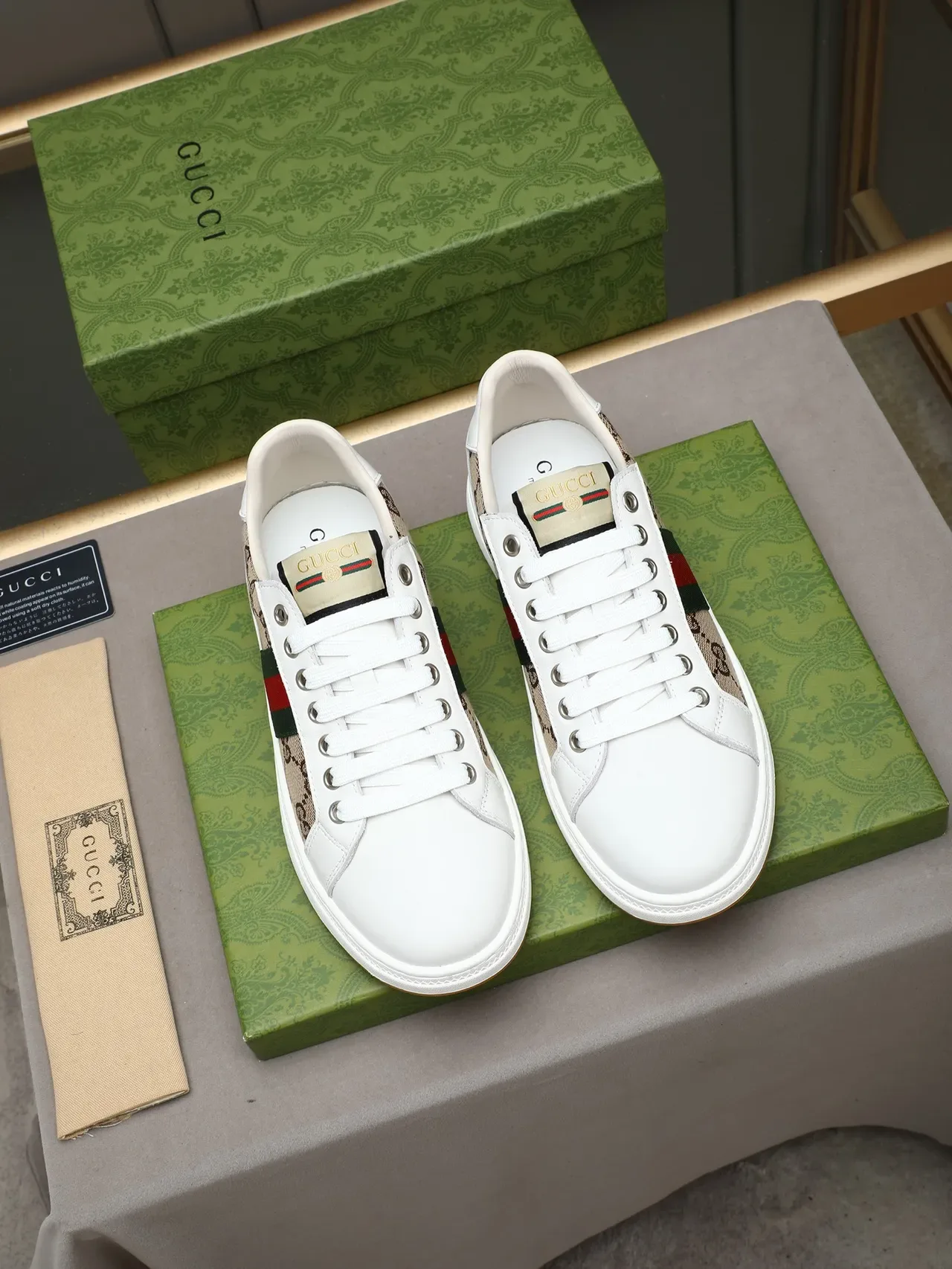 Gucci Tennis 1977 Branco Bege Verde Vermelho Tênis Lifestyle 2