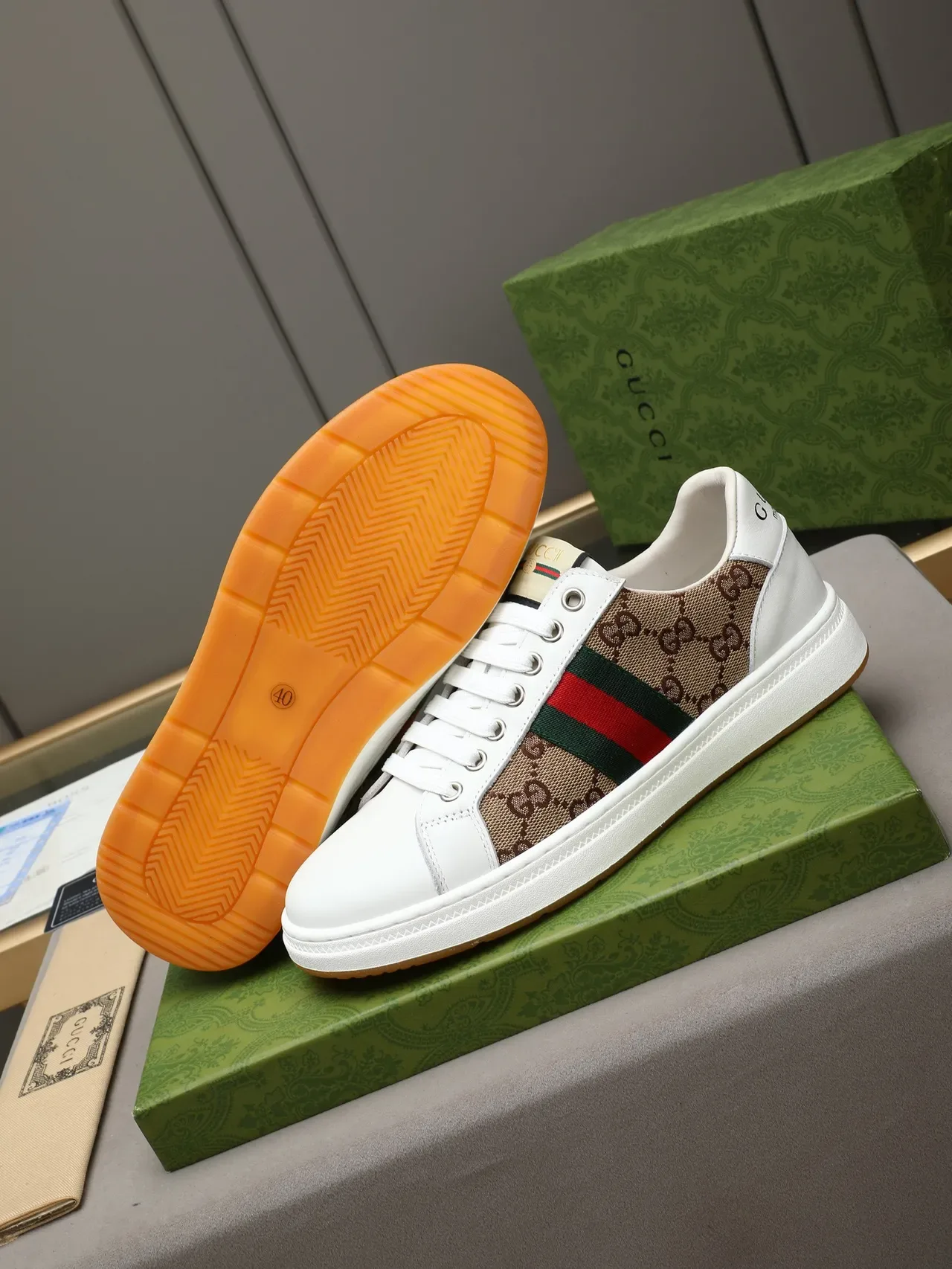 Gucci Tennis 1977 Branco Bege Verde Vermelho Tênis Lifestyle 4