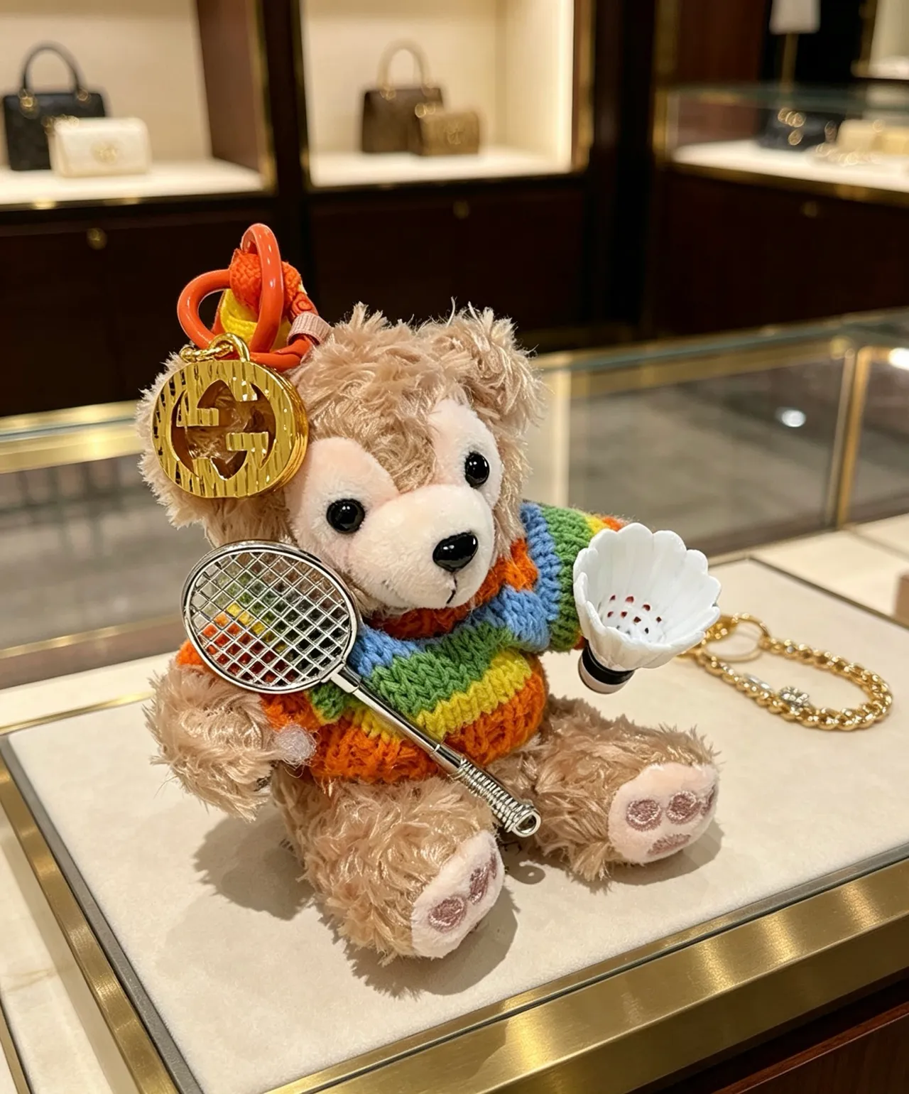 Gucci Tennis Bear Sac à main tricoté arc-en-ciel beige multicolore peluche teddy 3