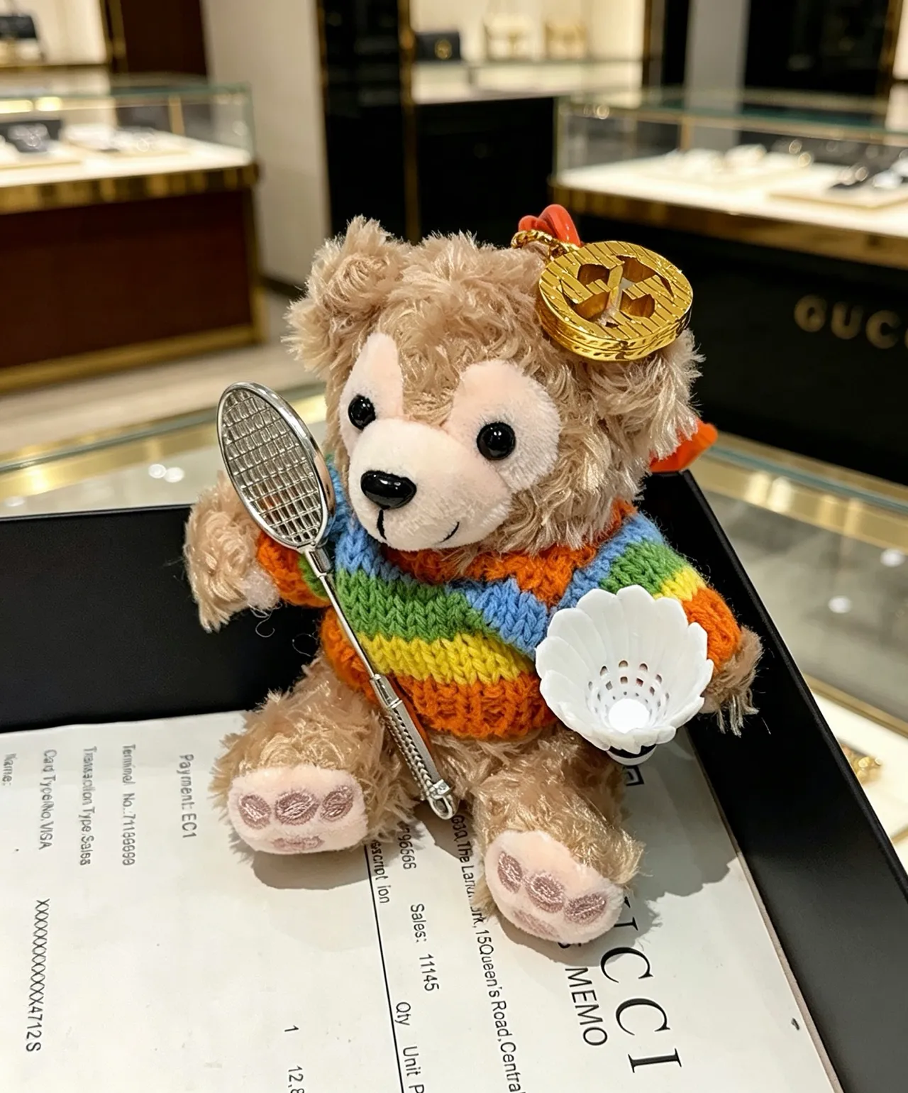Gucci Tennis Bear Sac à main tricoté arc-en-ciel beige multicolore peluche teddy 6